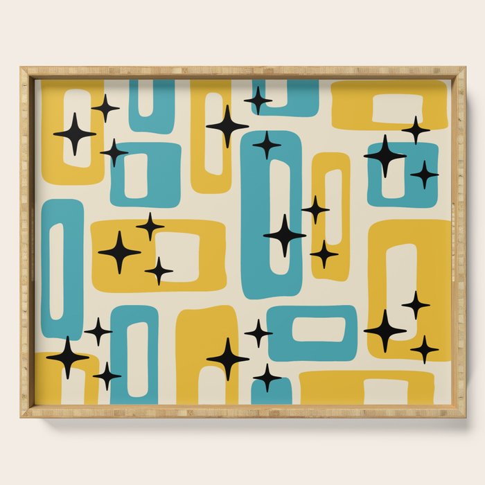 Retro Mid Century Modern Abstract Pattern 224 Blue and Yellow Serving Tray Gallery Image 1