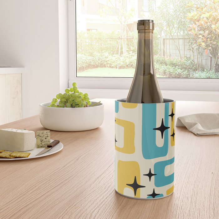Retro Mid Century Modern Abstract Pattern 224 Blue and Yellow Wine Chiller Gallery Image 4