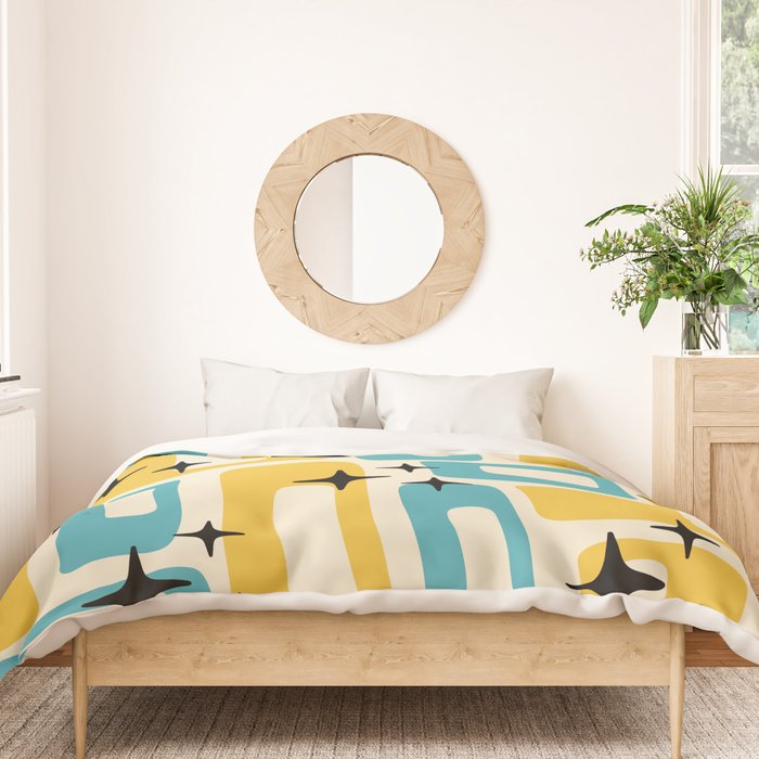 Retro Mid Century Modern Abstract Pattern 224 Blue and Yellow Duvet Cover Gallery Image 3