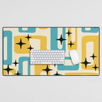 Retro Mid Century Modern Abstract Pattern 224 Blue and Yellow Desk Mat Gallery Image 1