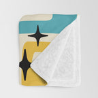 Retro Mid Century Modern Abstract Pattern 224 Blue and Yellow Throw Blanket Gallery Image 3