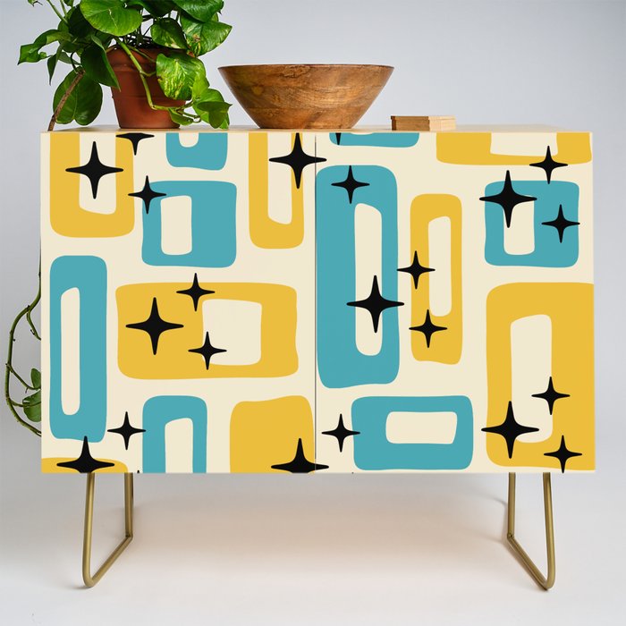 Retro Mid Century Modern Abstract Pattern 224 Blue and Yellow Credenza Gallery Image 1