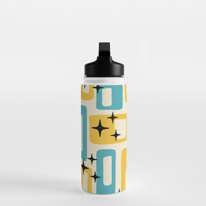 Retro Mid Century Modern Abstract Pattern 224 Blue and Yellow Water Bottle Gallery Image 3