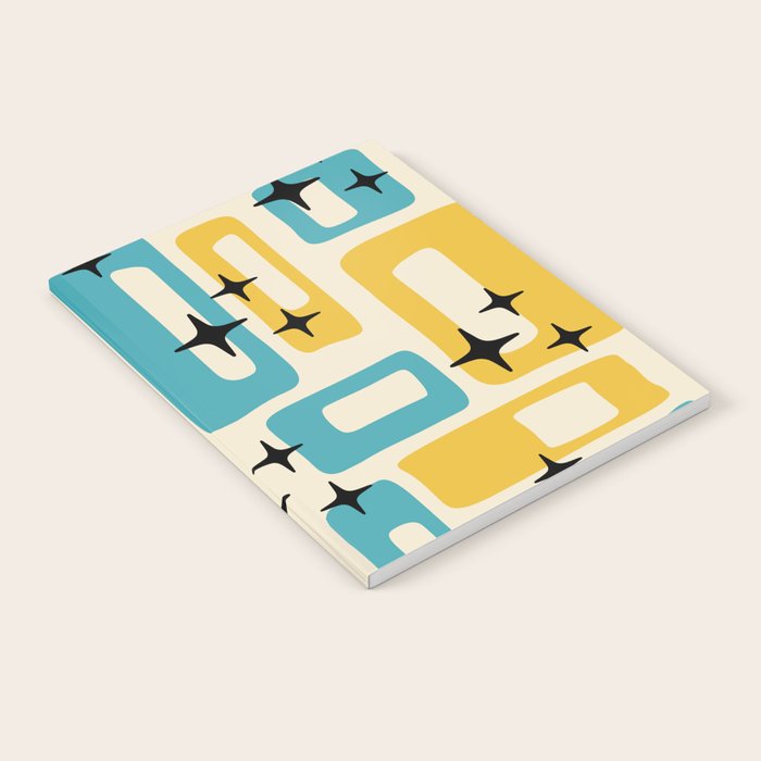 Retro Mid Century Modern Abstract Pattern 224 Blue and Yellow Notebook Gallery Image 1