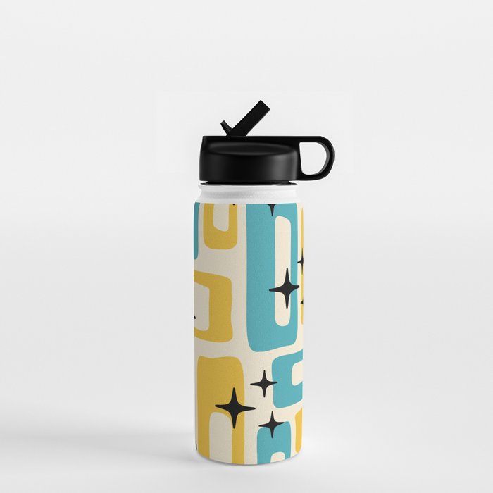 Retro Mid Century Modern Abstract Pattern 224 Blue and Yellow Water Bottle Gallery Image 1