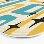 Retro Mid Century Modern Abstract Pattern 224 Blue and Yellow Bath Mat Gallery Image 3