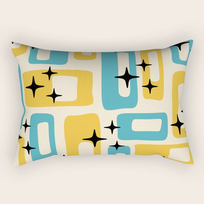 Retro Mid Century Modern Abstract Pattern 224 Blue and Yellow Rectangular Pillow Gallery Image 1