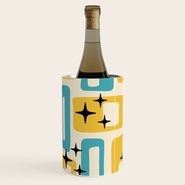 Retro Mid Century Modern Abstract Pattern 224 Blue and Yellow Wine Chiller Gallery Image 2
