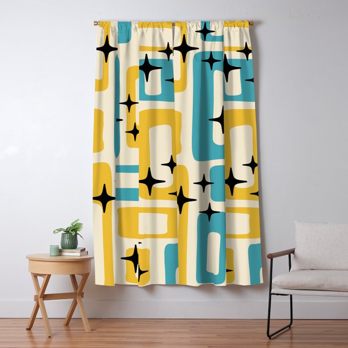 Retro Mid Century Modern Abstract Pattern 224 Blue and Yellow Window Curtain Gallery Image 5