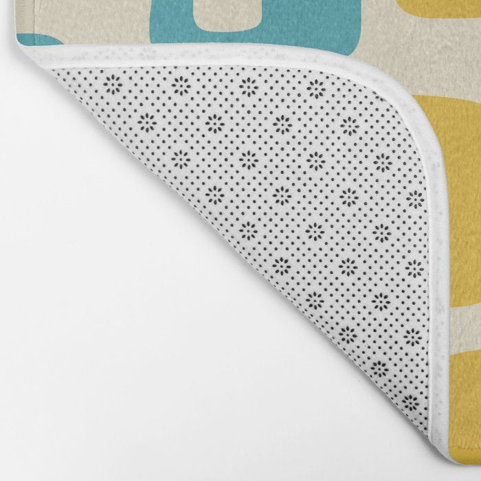 Retro Mid Century Modern Abstract Pattern 224 Blue and Yellow Bath Mat Gallery Image 2