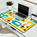 Retro Mid Century Modern Abstract Pattern 224 Blue and Yellow Desk Mat Gallery Image 2