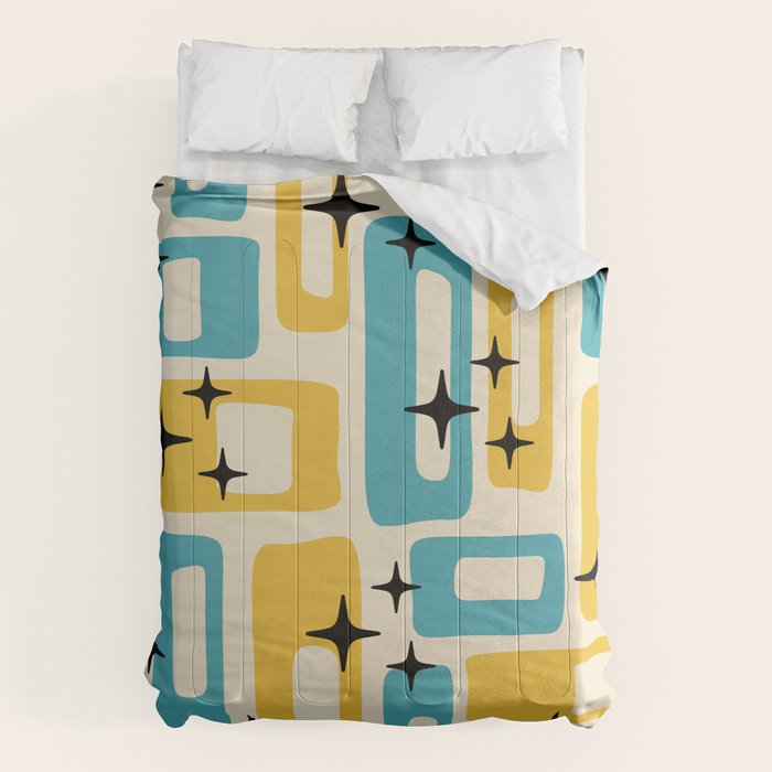 Retro Mid Century Modern Abstract Pattern 224 Blue and Yellow Comforter Gallery Image 1