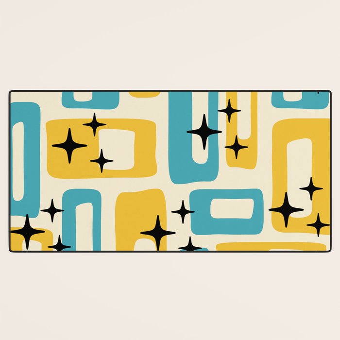 Retro Mid Century Modern Abstract Pattern 224 Blue and Yellow Desk Mat Gallery Image 3