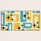 Retro Mid Century Modern Abstract Pattern 224 Blue and Yellow Desk Mat Gallery Image 3
