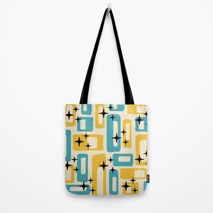 Retro Mid Century Modern Abstract Pattern 224 Blue and Yellow Tote Bag Gallery Image 2