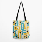 Retro Mid Century Modern Abstract Pattern 224 Blue and Yellow Tote Bag Gallery Image 2