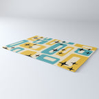 Retro Mid Century Modern Abstract Pattern 224 Blue and Yellow Rug Gallery Image 3