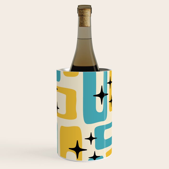 Retro Mid Century Modern Abstract Pattern 224 Blue and Yellow Wine Chiller Gallery Image 1