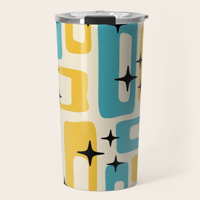 Retro Mid Century Modern Abstract Pattern 224 Blue and Yellow Travel Mug Gallery Image 1