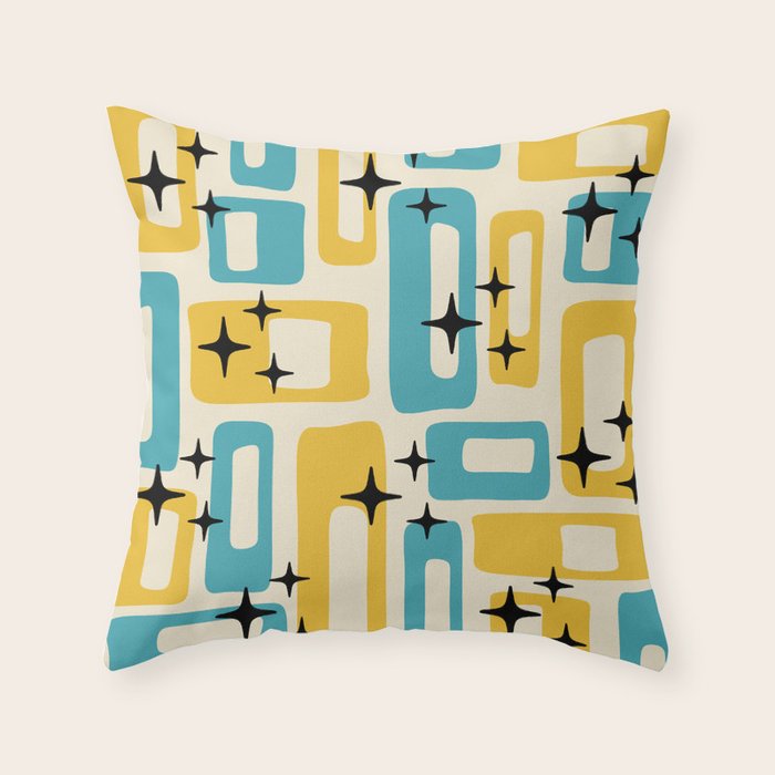 Retro Mid Century Modern Abstract Pattern 224 Blue and Yellow Throw Pillow Gallery Image 1