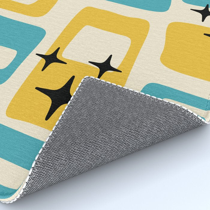 Retro Mid Century Modern Abstract Pattern 224 Blue and Yellow Rug Gallery Image 4