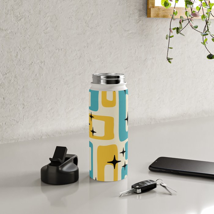 Retro Mid Century Modern Abstract Pattern 224 Blue and Yellow Water Bottle Gallery Image 4