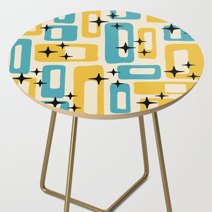 Retro Mid Century Modern Abstract Pattern 224 Blue and Yellow Side Table Gallery Image 2