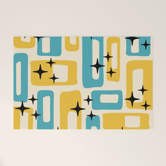 Retro Mid Century Modern Abstract Pattern 224 Blue and Yellow Welcome Mat Gallery Image 1