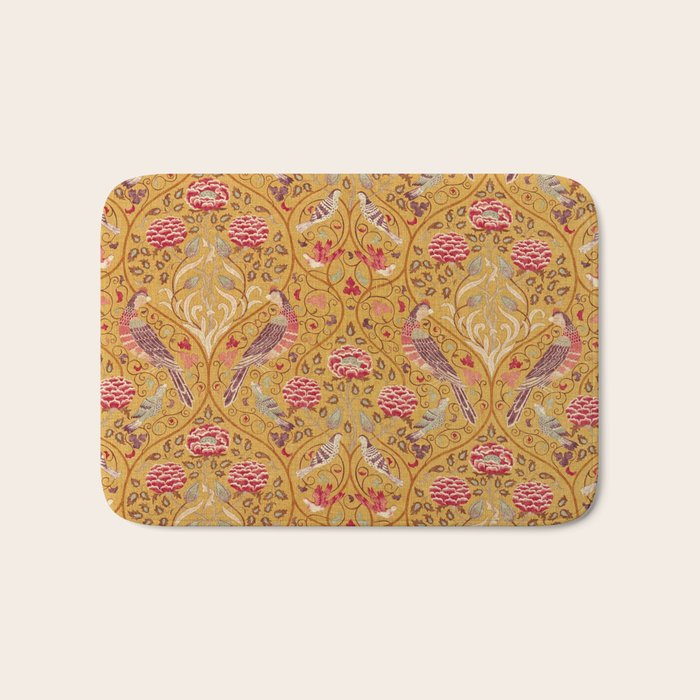 William Morris Seasons by May Melsetter Bird Pattern Saffron Gold Yellow Bath Mat Gallery Image 1