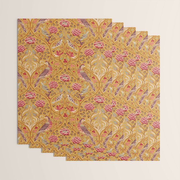 William Morris Seasons by May Melsetter Bird Pattern Saffron Gold Yellow Wrapping Paper Gallery Image 3