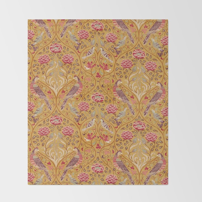 William Morris Seasons by May Melsetter Bird Pattern Saffron Gold Yellow Throw Blanket Gallery Image 2