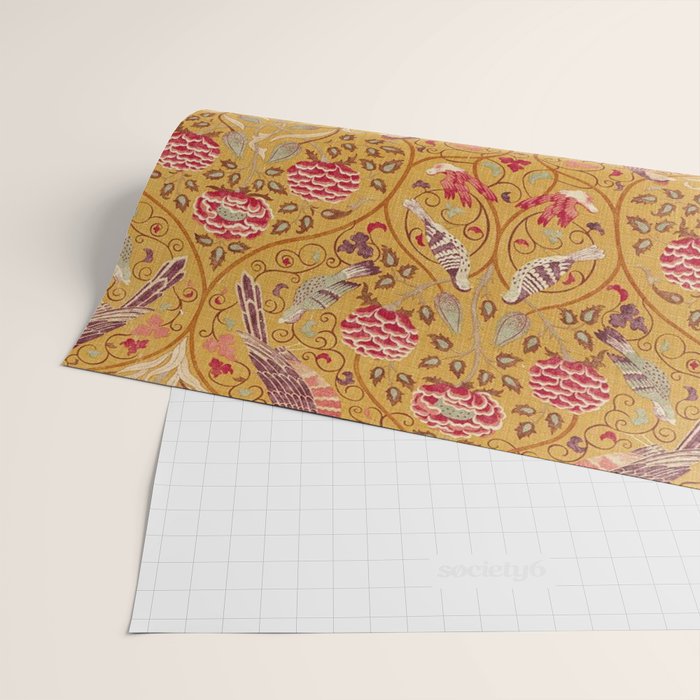 William Morris Seasons by May Melsetter Bird Pattern Saffron Gold Yellow Wrapping Paper Gallery Image 2