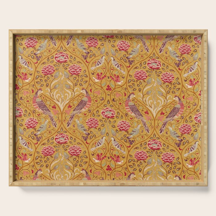 William Morris Seasons by May Melsetter Bird Pattern Saffron Gold Yellow Serving Tray Gallery Image 1