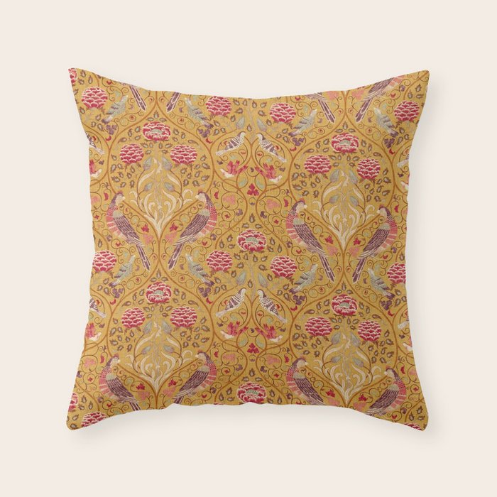 William Morris Seasons by May Melsetter Bird Pattern Saffron Gold Yellow Throw Pillow Gallery Image 6