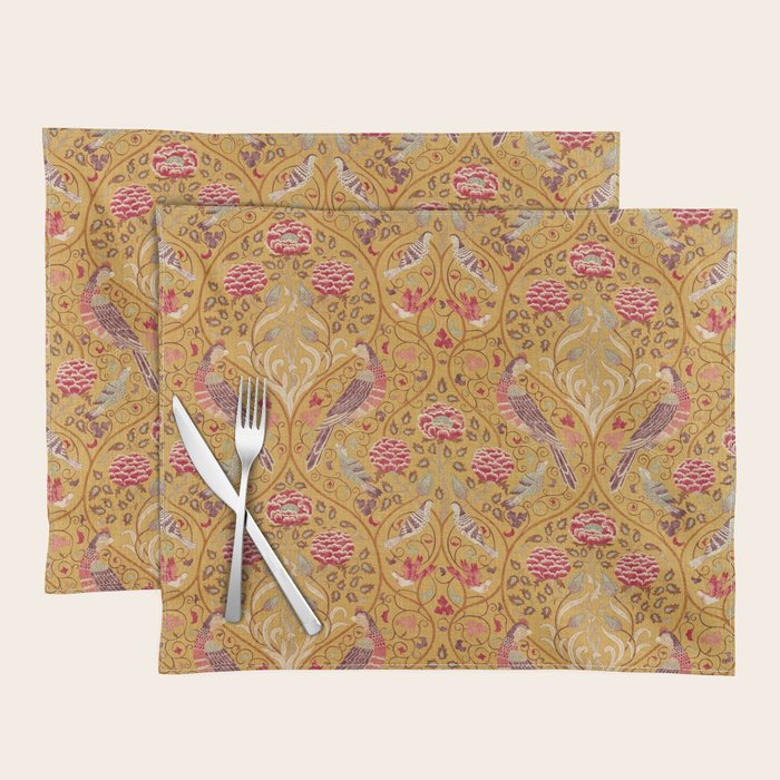 William Morris Seasons by May Melsetter Bird Pattern Saffron Gold Yellow Placemat Gallery Image 1