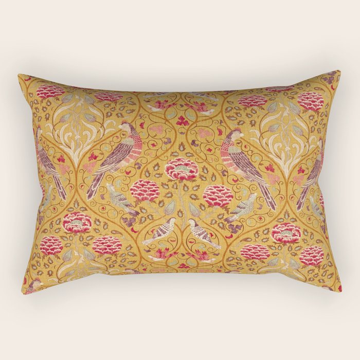 William Morris Seasons by May Melsetter Bird Pattern Saffron Gold Yellow Rectangular Pillow Gallery Image 2