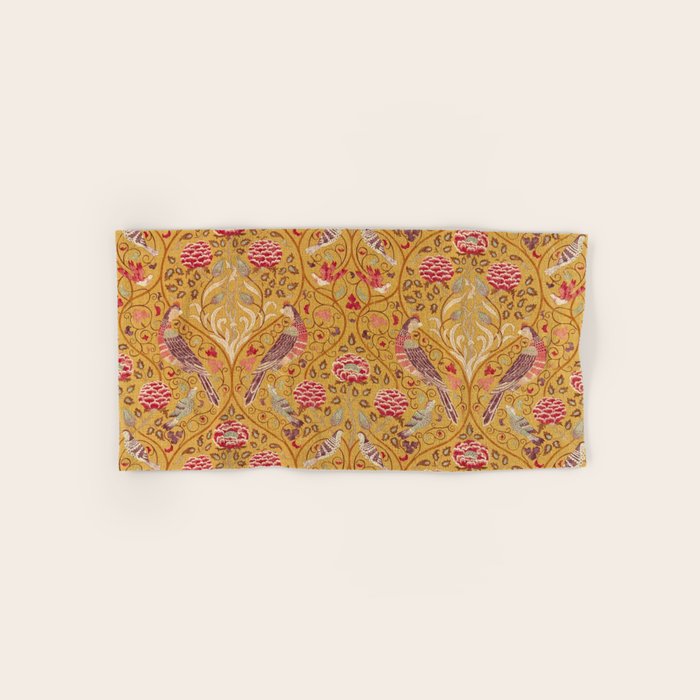 William Morris Seasons by May Melsetter Bird Pattern Saffron Gold Yellow Bath Towel Gallery Image 1