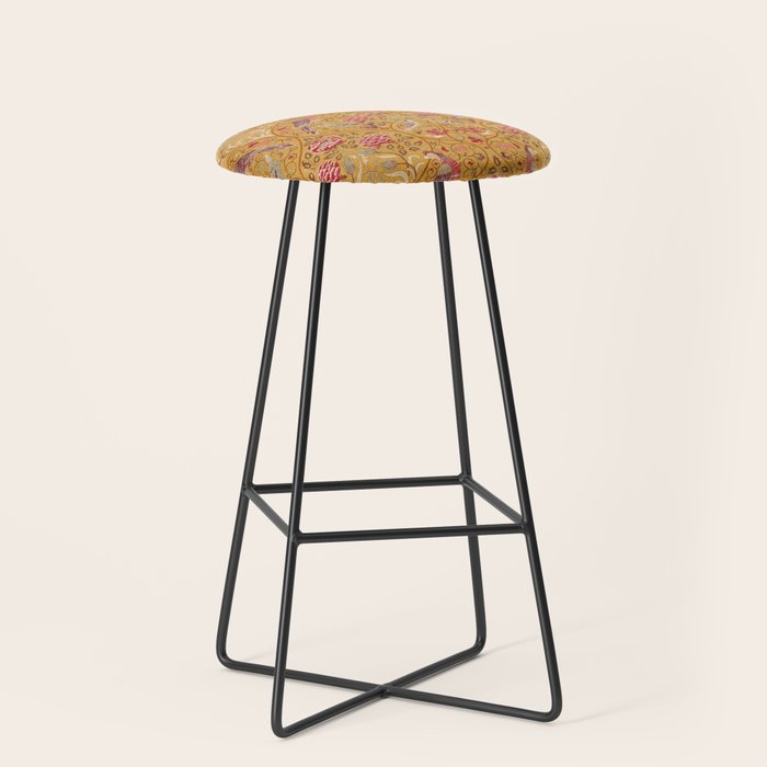 William Morris Seasons by May Melsetter Bird Pattern Saffron Gold Yellow Stool Gallery Image 1
