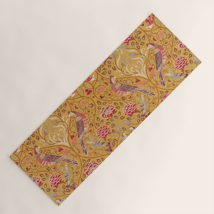 William Morris Seasons by May Melsetter Bird Pattern Saffron Gold Yellow Yoga Mat Gallery Image 1