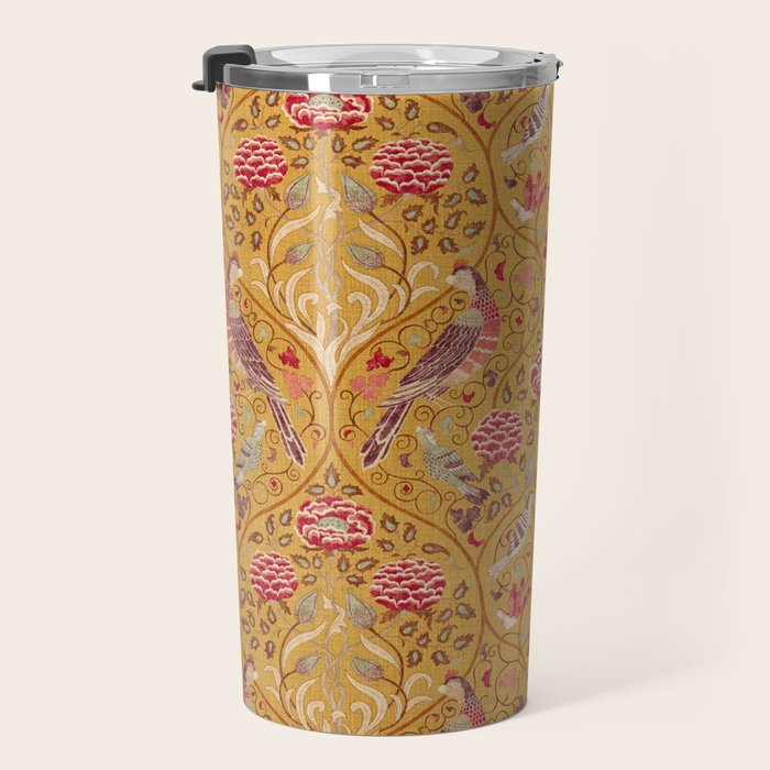 William Morris Seasons by May Melsetter Bird Pattern Saffron Gold Yellow Travel Mug Gallery Image 3