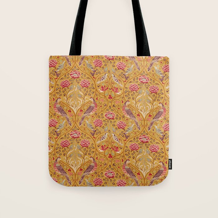 William Morris Seasons by May Melsetter Bird Pattern Saffron Gold Yellow Tote Bag Gallery Image 1