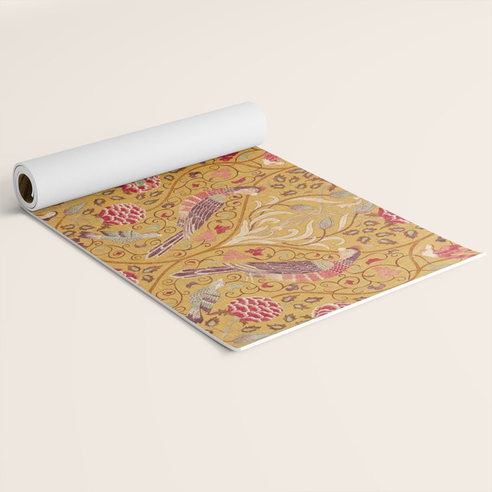 William Morris Seasons by May Melsetter Bird Pattern Saffron Gold Yellow Yoga Mat Gallery Image 2