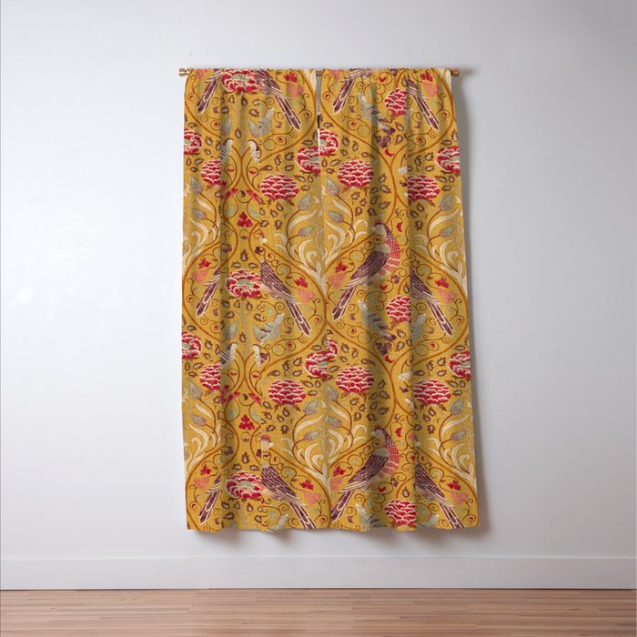 William Morris Seasons by May Melsetter Bird Pattern Saffron Gold Yellow Window Curtain Gallery Image 3
