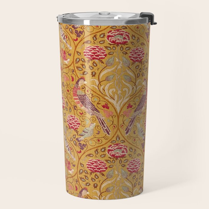 William Morris Seasons by May Melsetter Bird Pattern Saffron Gold Yellow Travel Mug Gallery Image 2
