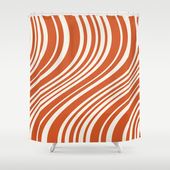 Wavy Stripes XLVIII - Bright Retro Red Shower Curtain Gallery Image 1