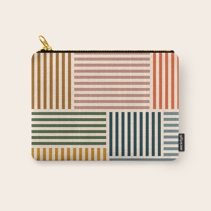Retro Mid Mod Stripes Blocks in Vintage Colorful Tones Carry All Pouch Gallery Image 1