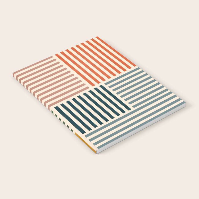 Retro Mid Mod Stripes Blocks in Vintage Colorful Tones Notebook