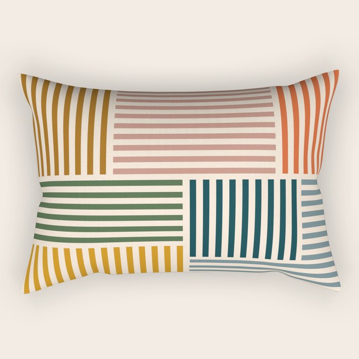 Retro Mid Mod Stripes Blocks in Vintage Colorful Tones Rectangular Pillow Gallery Image 2