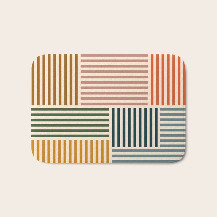 Retro Mid Mod Stripes Blocks in Vintage Colorful Tones Bath Mat Gallery Image 1