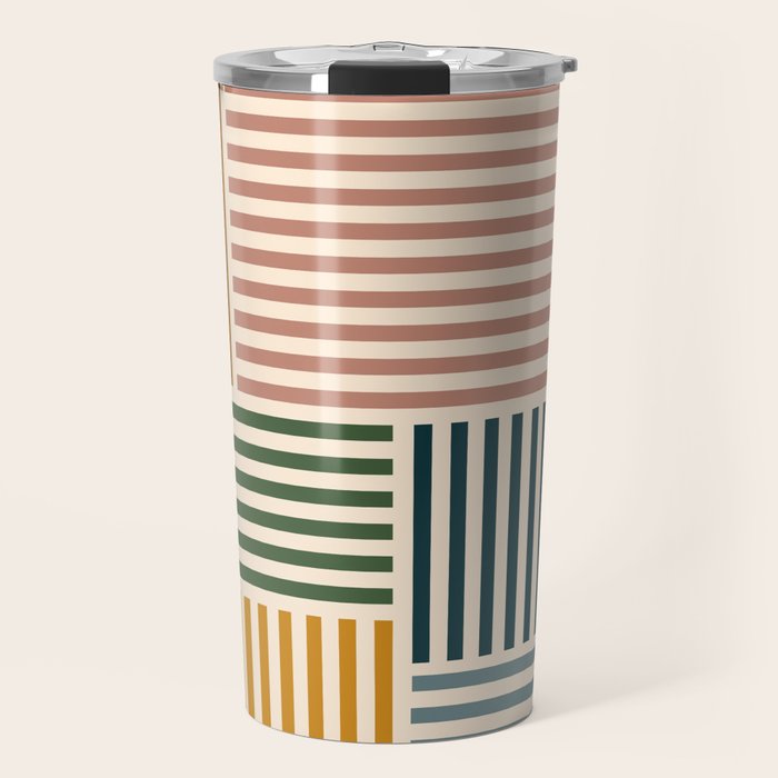 Retro Mid Mod Stripes Blocks in Vintage Colorful Tones Travel Mug Gallery Image 1